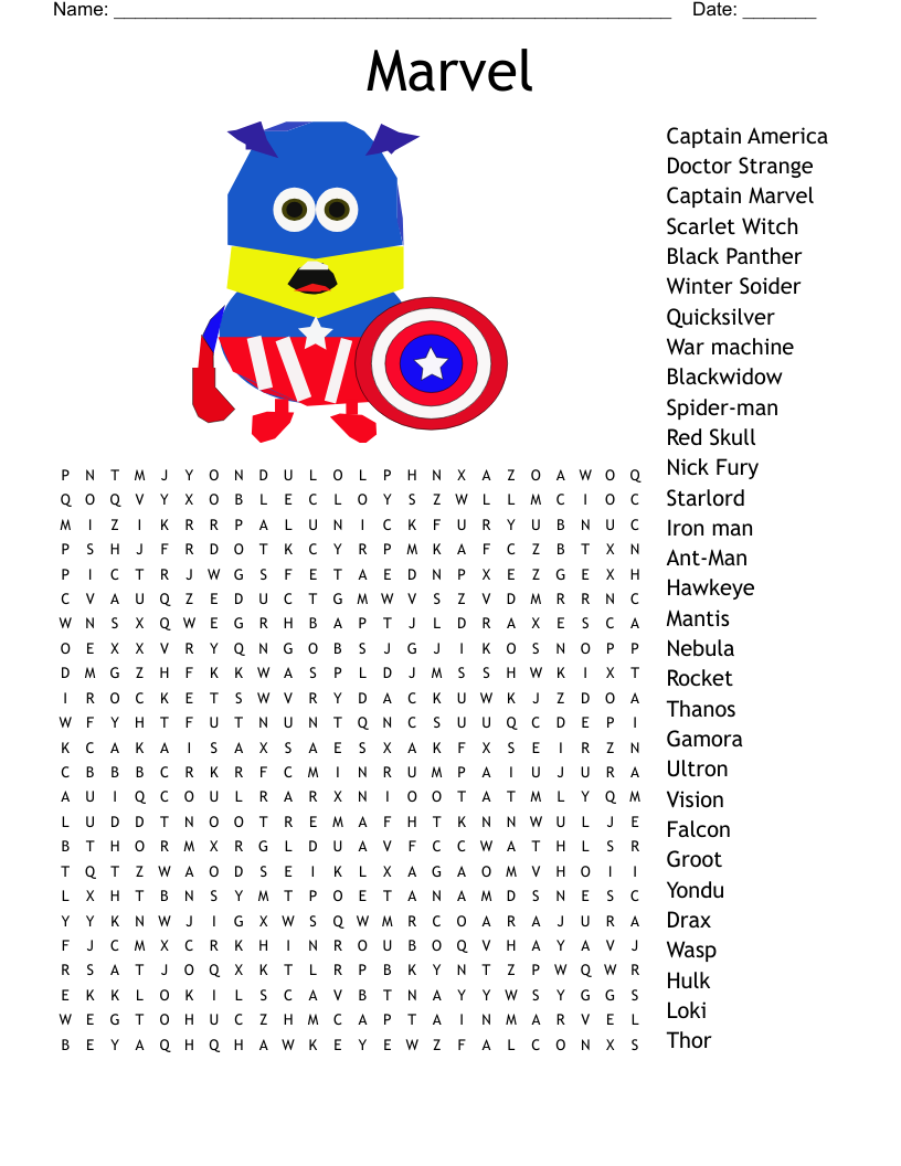 Marvel Cinematic Universe Word Search WordMint
