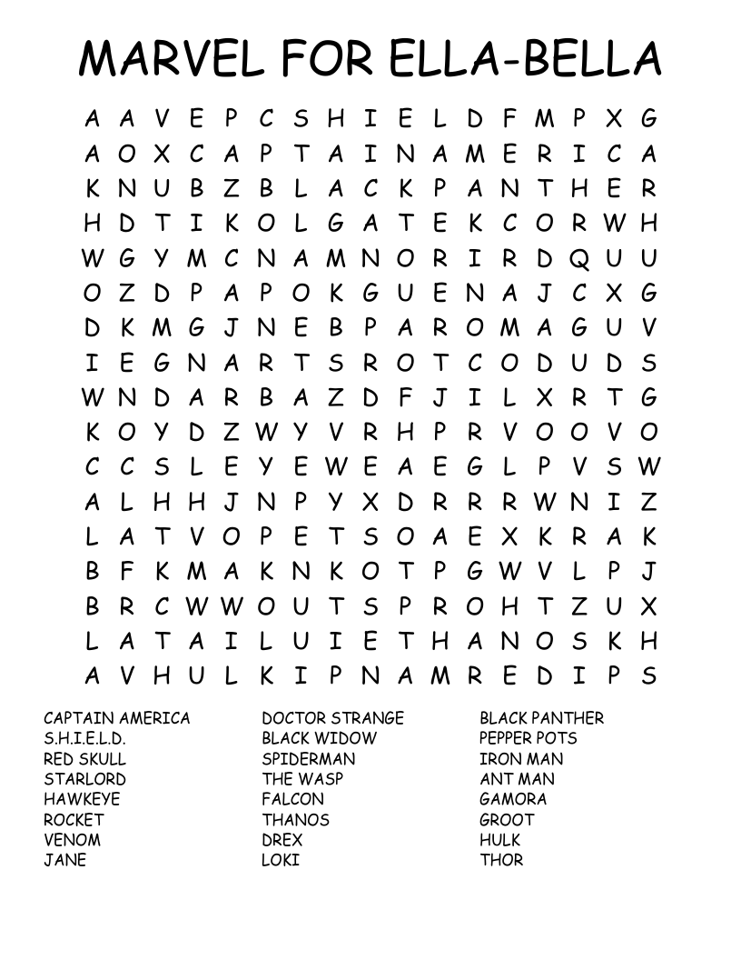 Marvel Word Search Printable