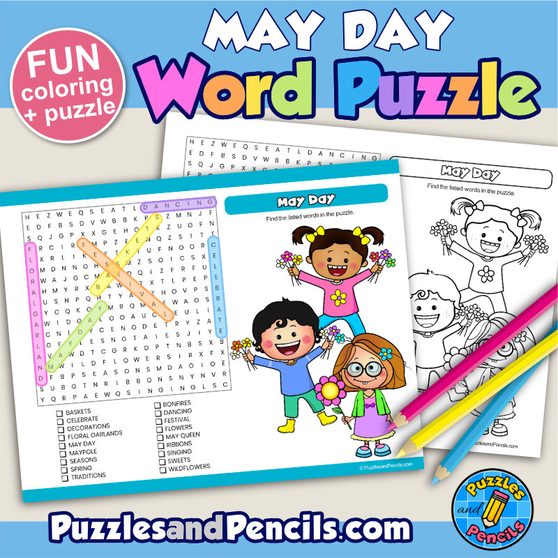 May Day Word Search Puzzle Activity Page And Coloring May Wordsearch Made By Teachers