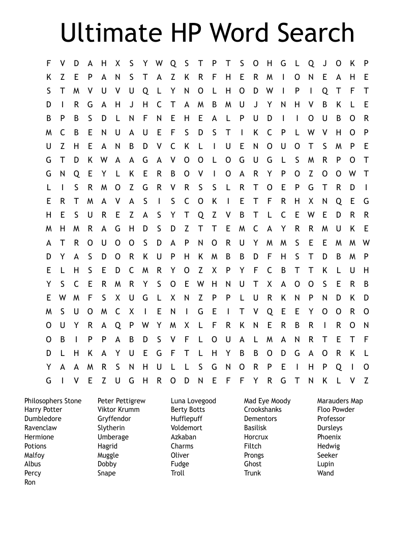 mega harry potter word search wordmint