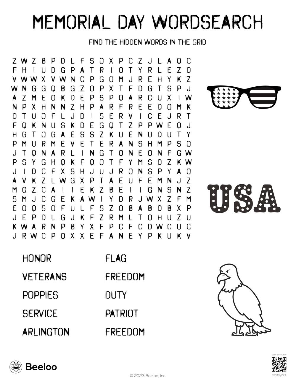 Flag Day Word Search For Kids