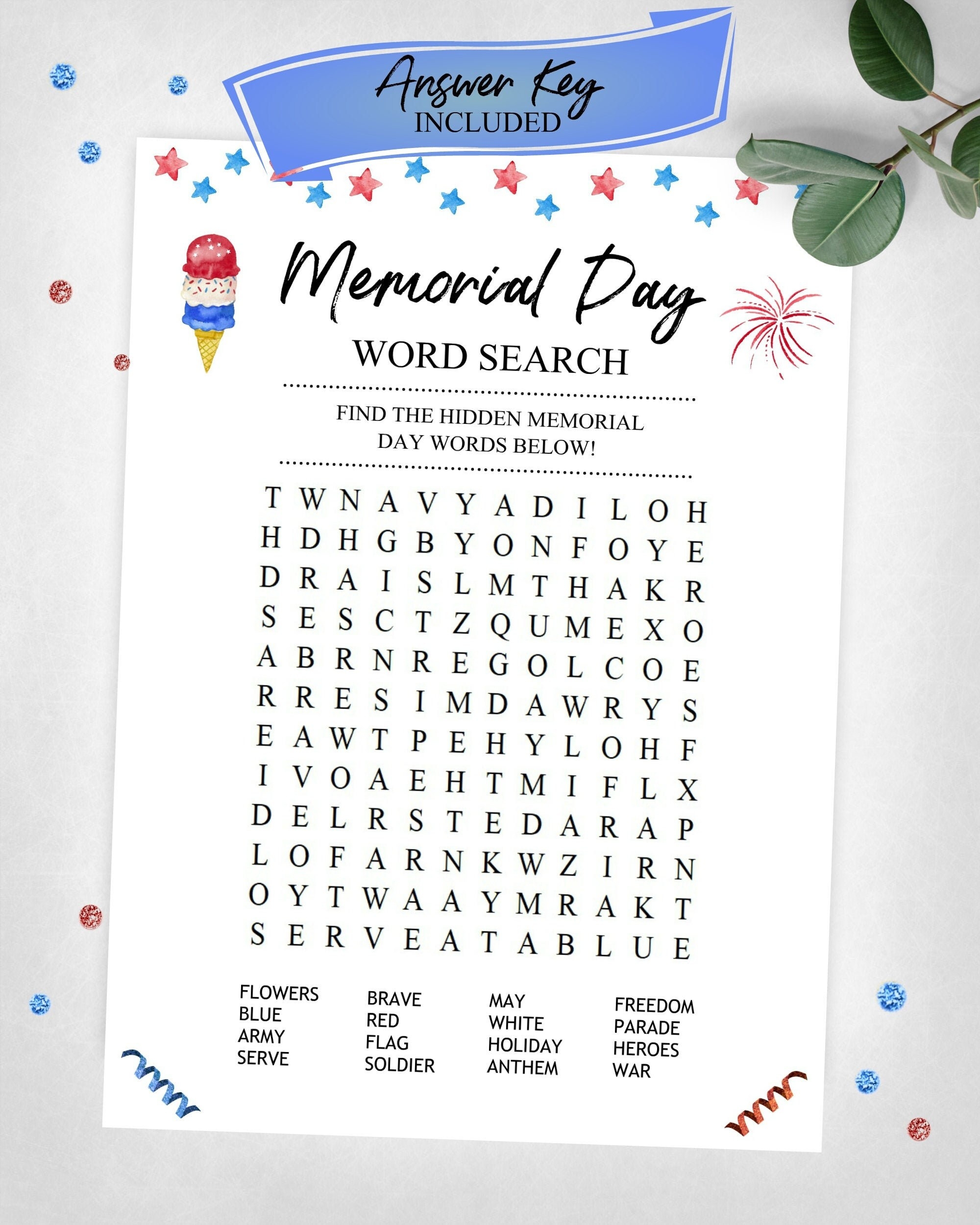 Memorial Day Word Search Memorial Day Holiday Game At Home Game Instant Digital Download Printable Game Etsy