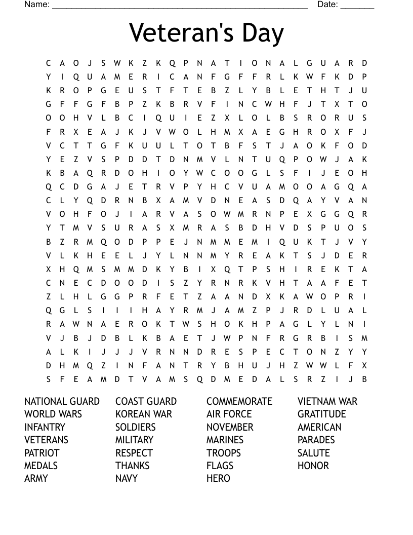 Memorial Day Word Search Printable