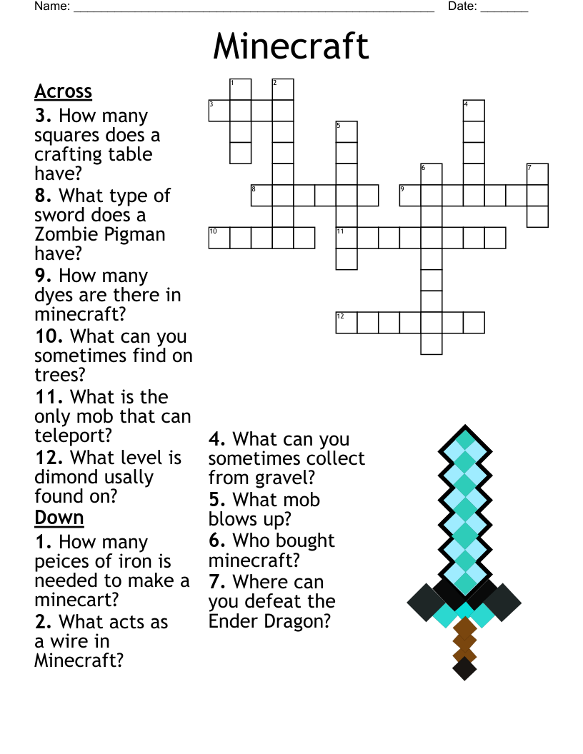 Minecraft Word Search Printable