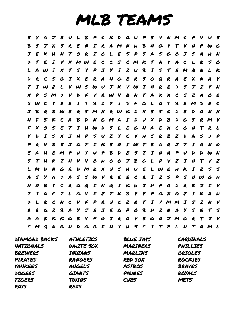 Baseball Word Search Answers