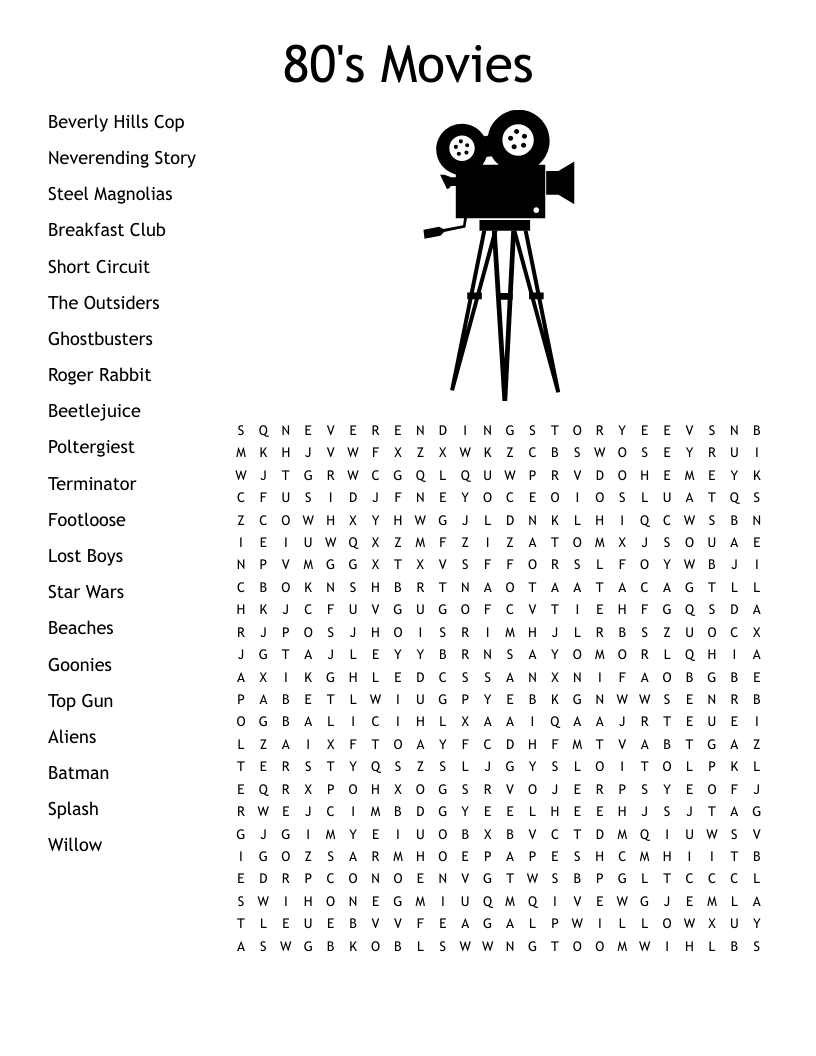 Word Search Printable Hard Movies