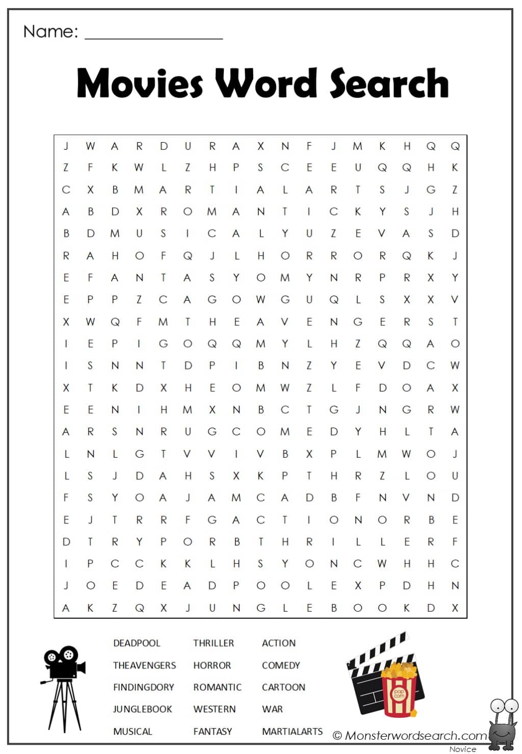 Movies Word Search Monster Word Search Worksheets Library