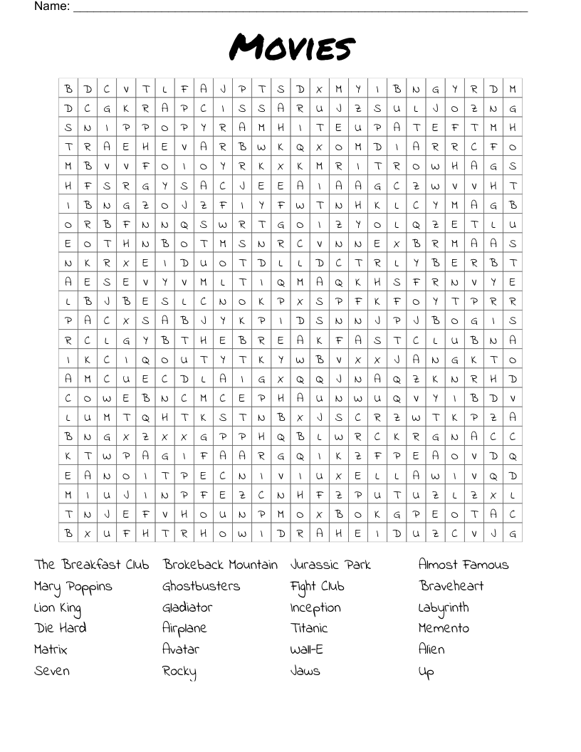 Movies Word Search WordMint