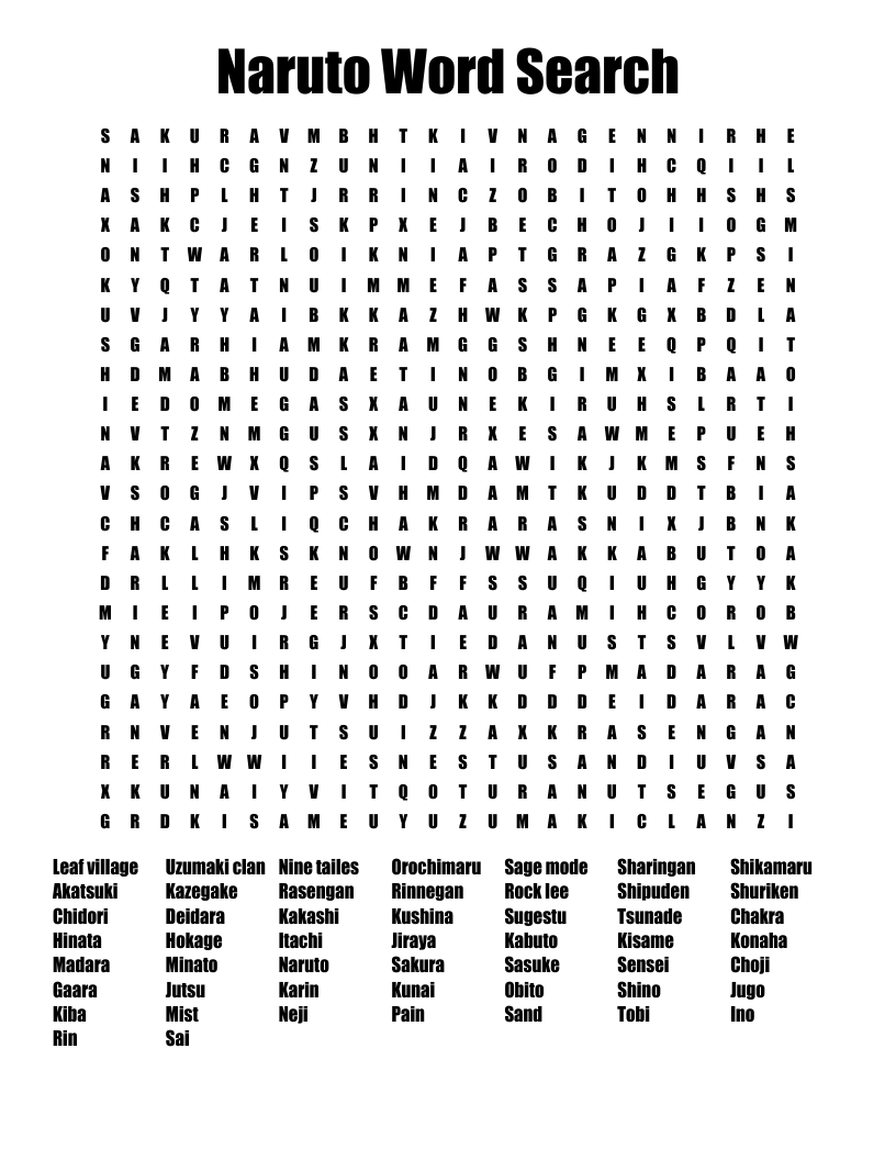 Naruto Word Search WordMint