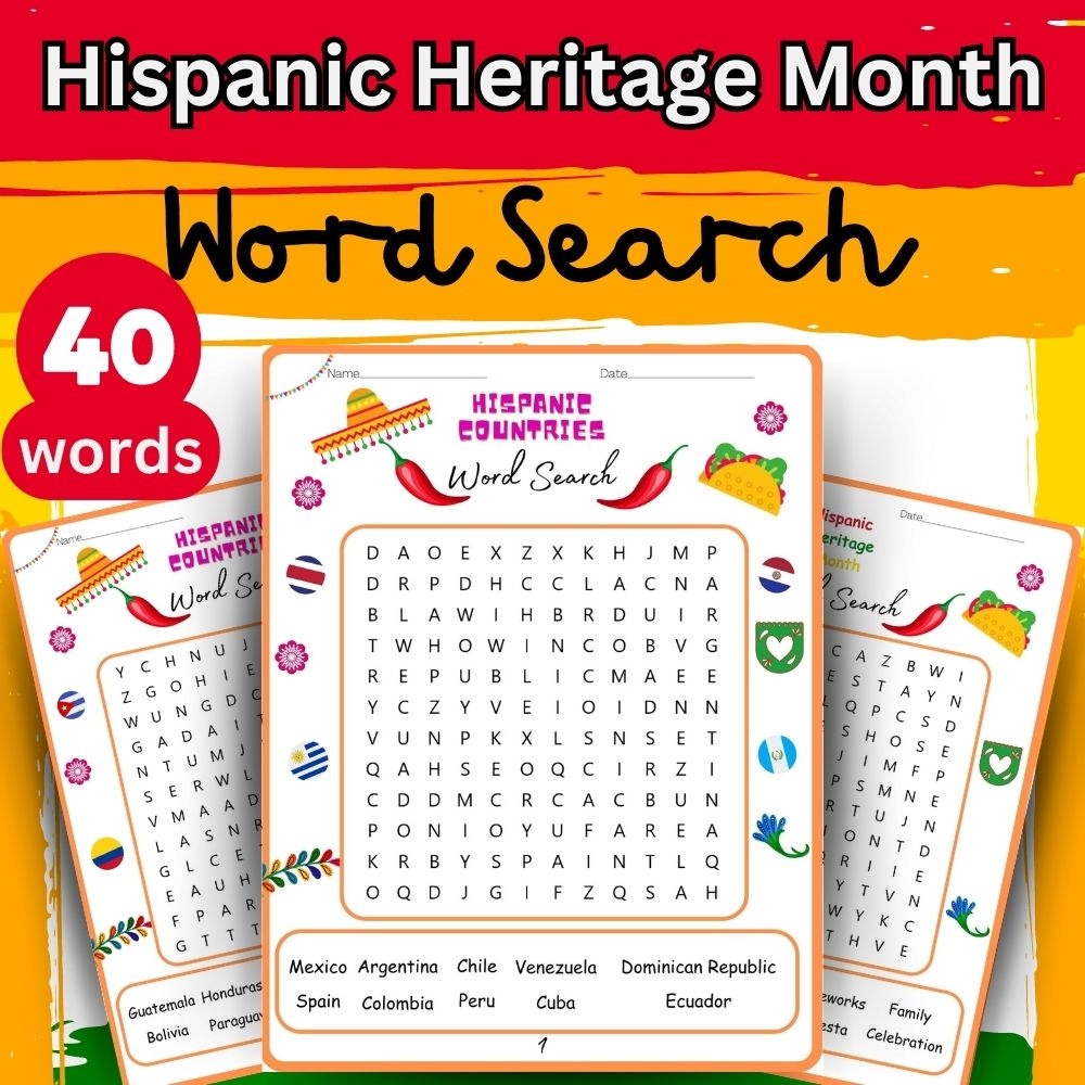 National Hispanic Heritage Month Word Search 40 Words Made By Teachers National Hispanic Heritage Month Word Search 40 Words Made By Teachers