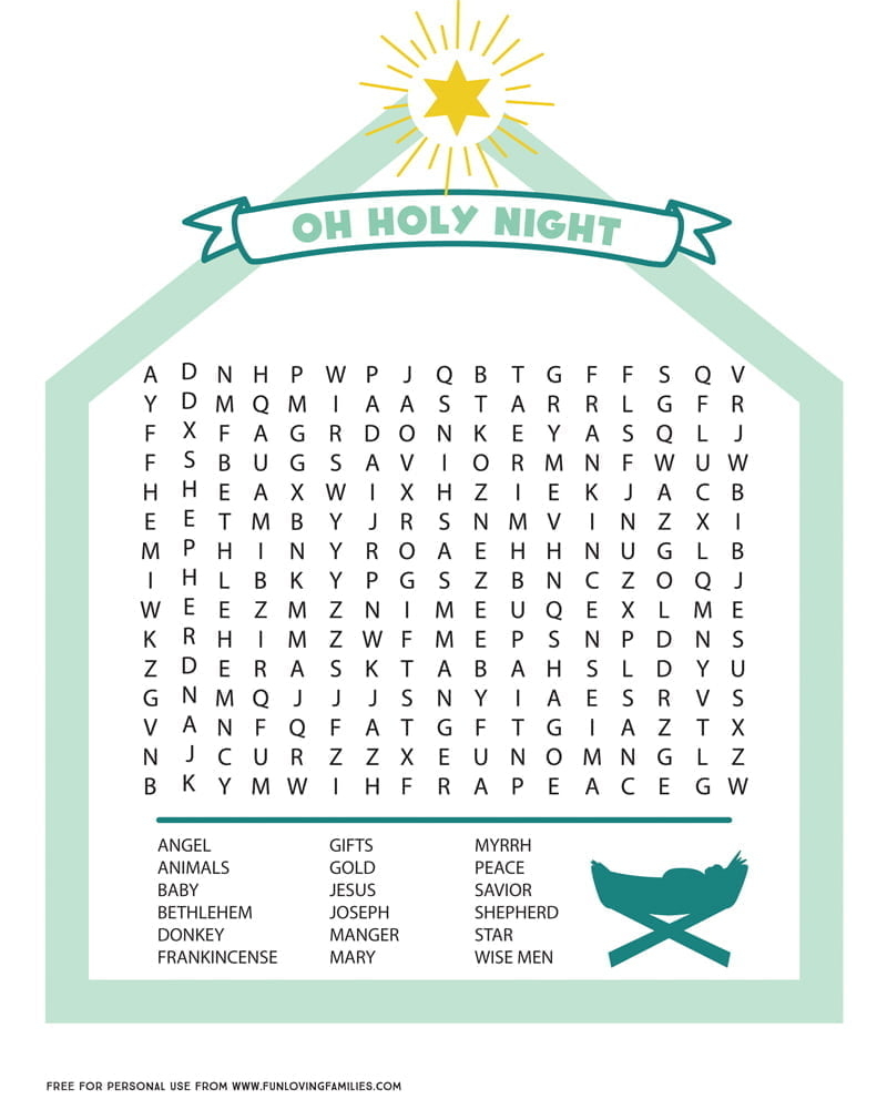 nativity word search printable fun loving families