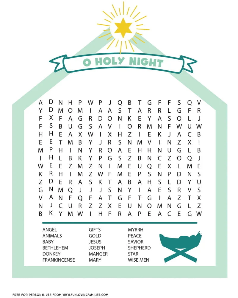 Nativity Word Search Printable Fun Loving Families