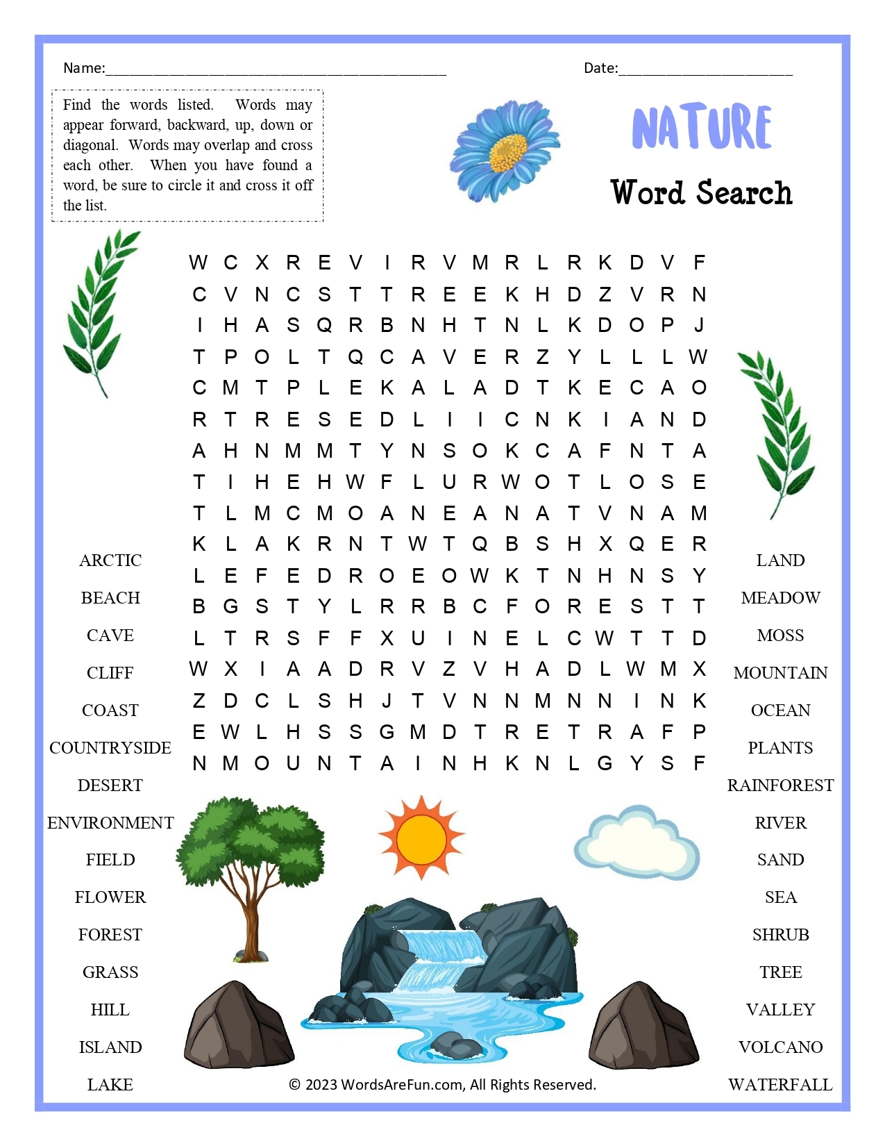 nature word search for kids