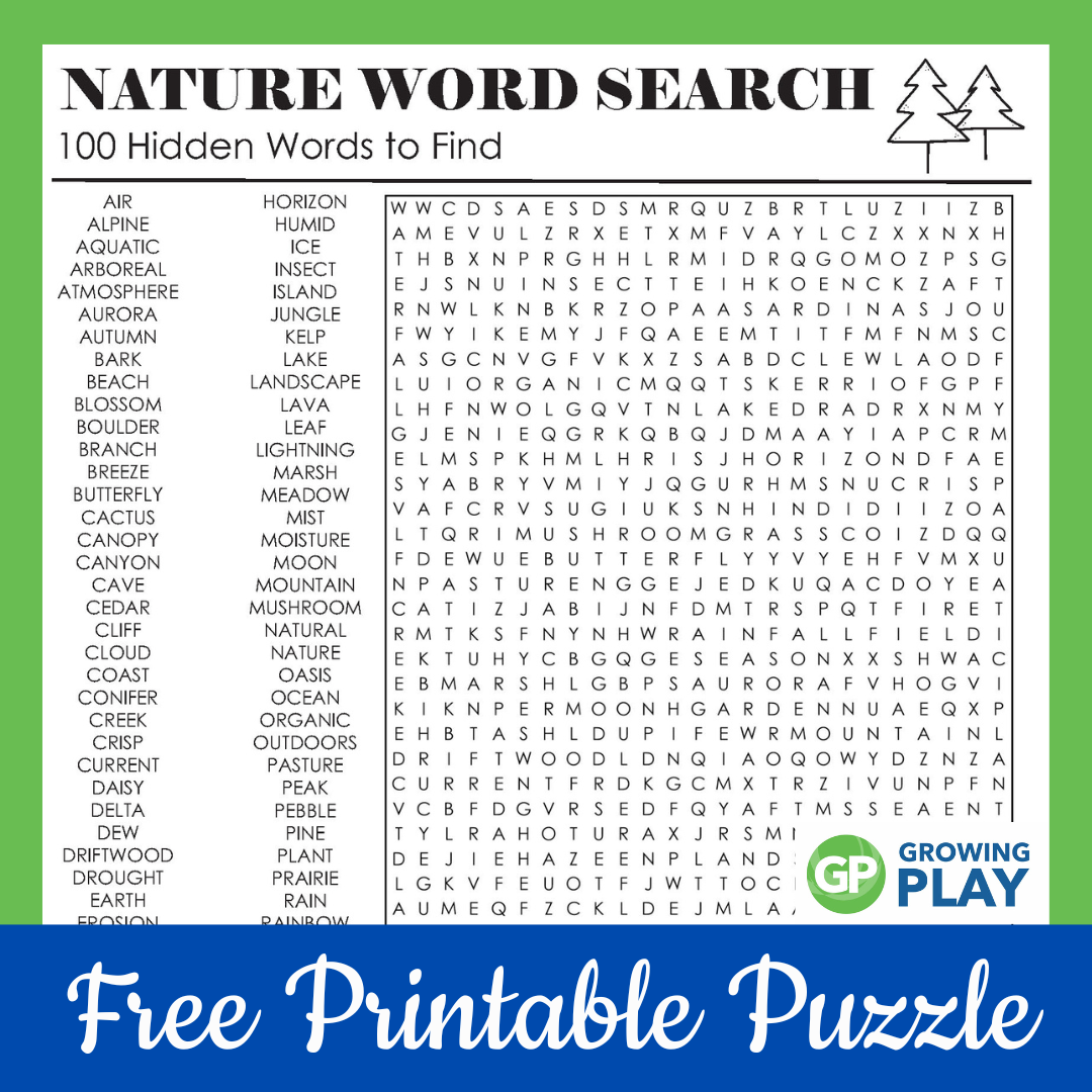 Nature Word Search Template Square Growing Play