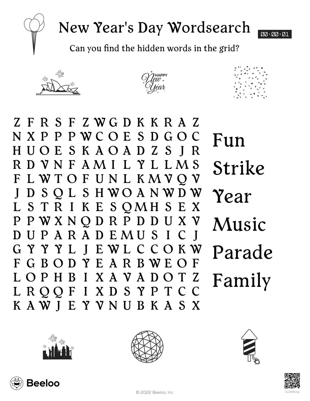 New Year's Word Search Printable
