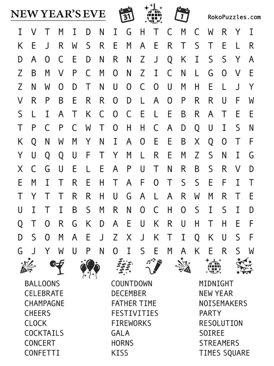 New Year s Eve Word Search Pdf Free Printable Version In New Year s Eve Word Search Pdf Free Printable Version In