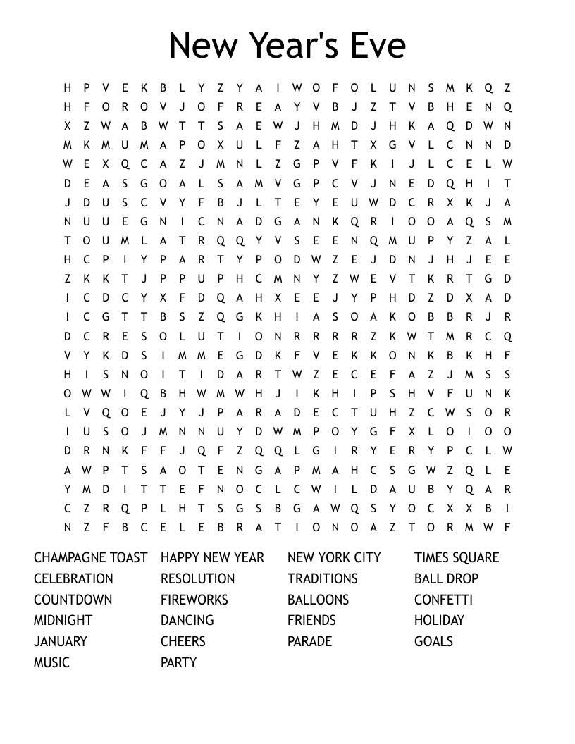 New Year s Eve Word Search WordMint New Year s Eve Word Search WordMint