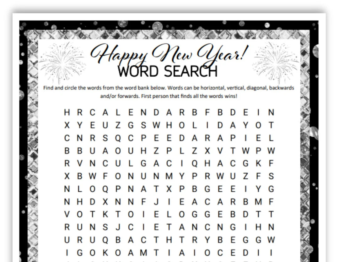 New Year s Printable Word Search Etsy