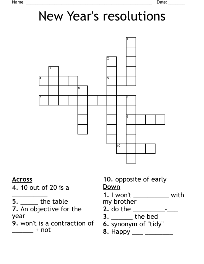 New Year s Resolutions Crossword WordMint