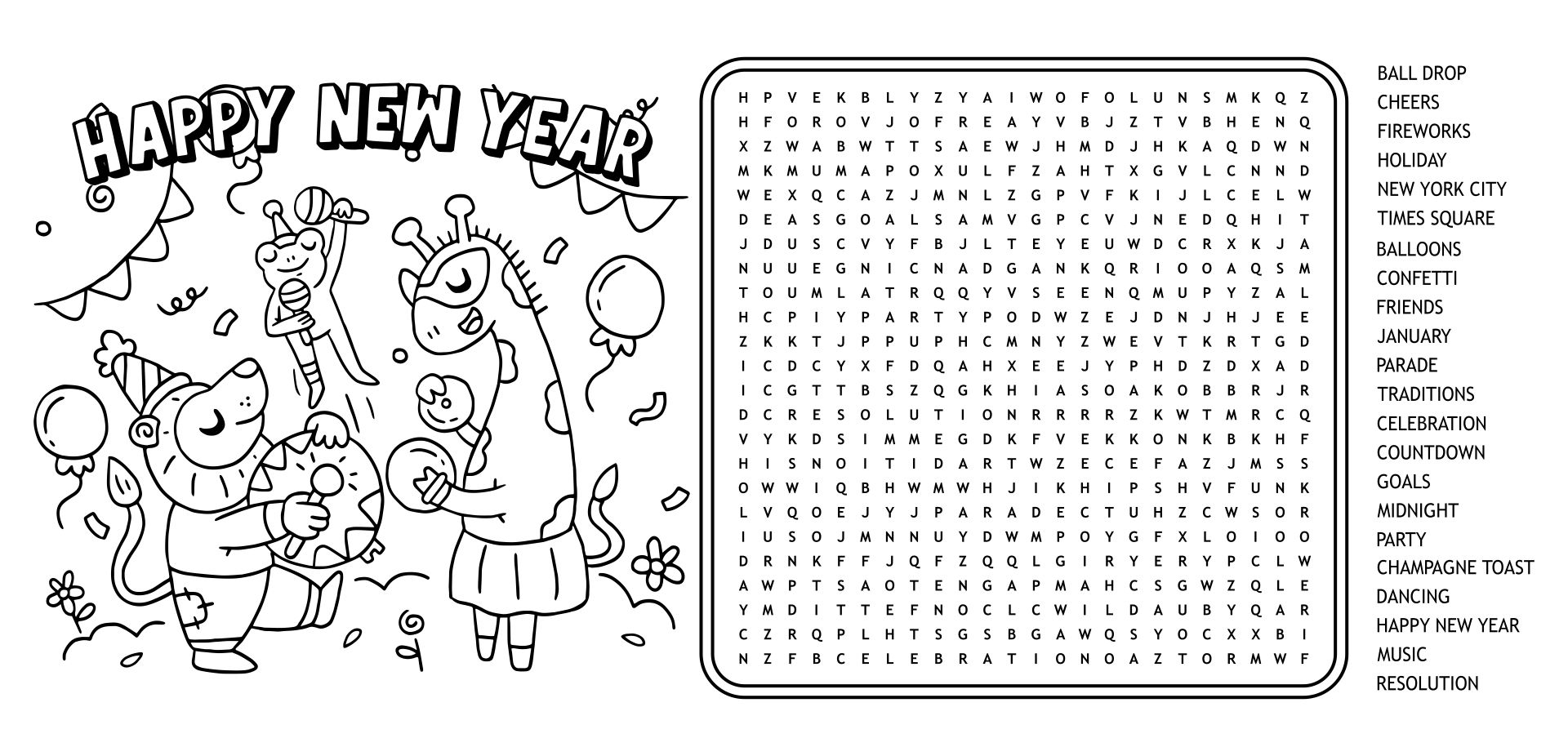 New Year's Word Search Printable Pdf