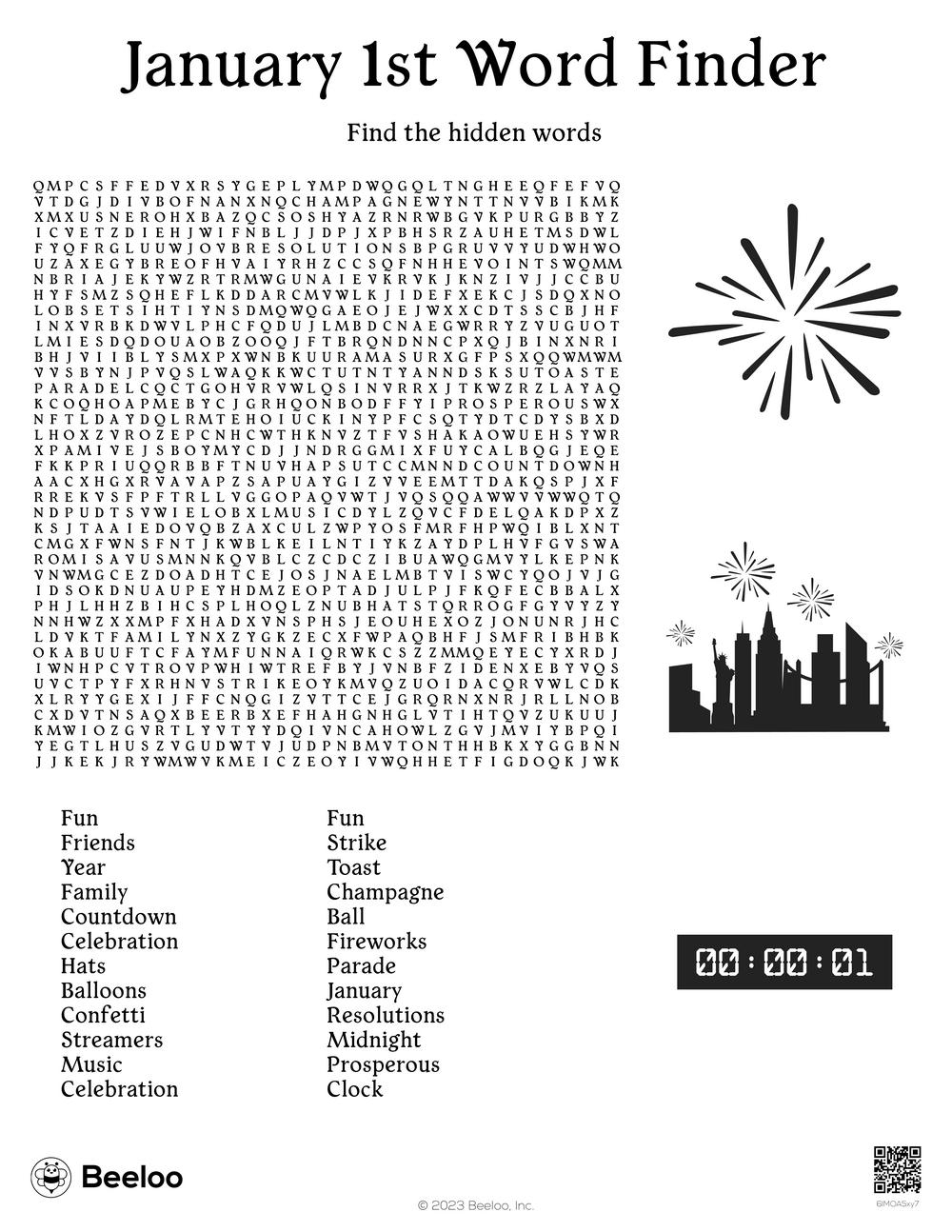 Printable New Years Word Search Puzzles