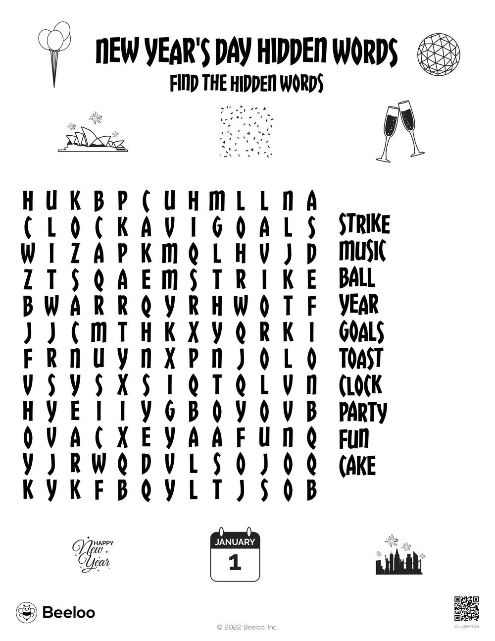 New Year's Day Word Search Printable New Year's Day Word Search Printable