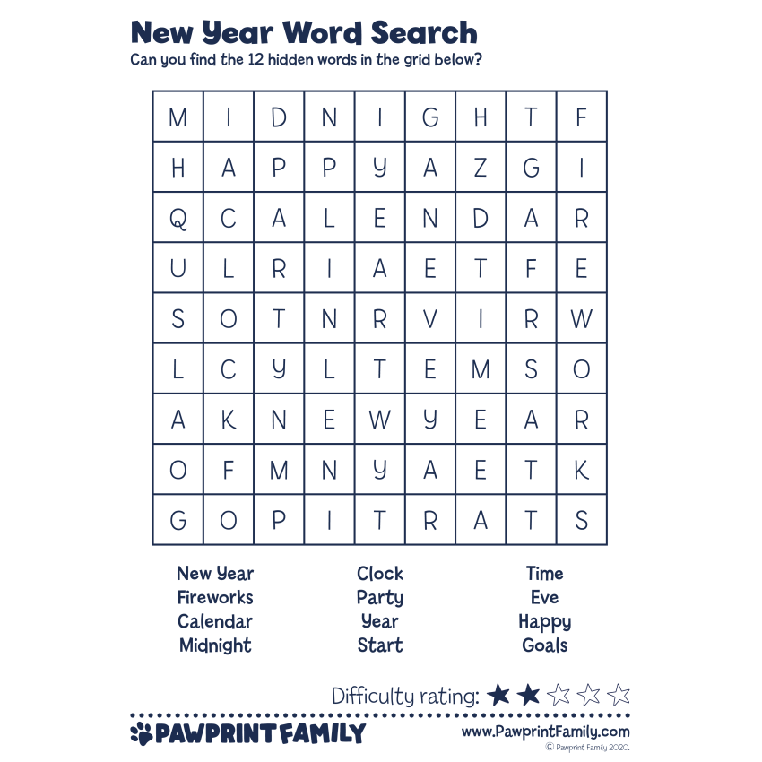 New Year Word Searches Pawprint Family