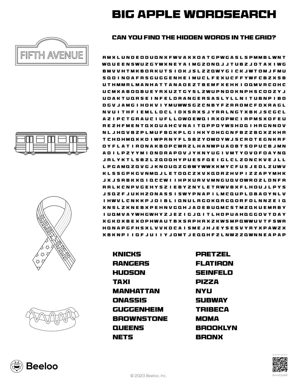 New York City themed Word Searches Beeloo Printable Crafts And Activities For Kids