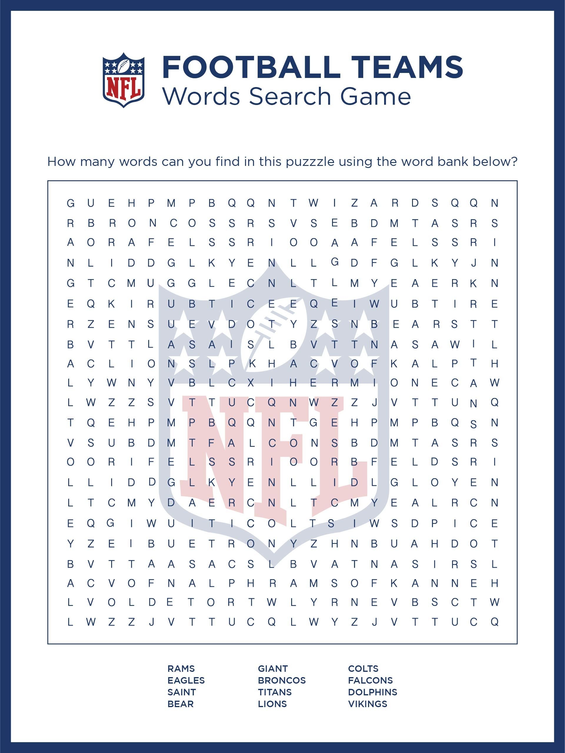 NFL Football Team Word Search 14 Free PDF Printables Printablee