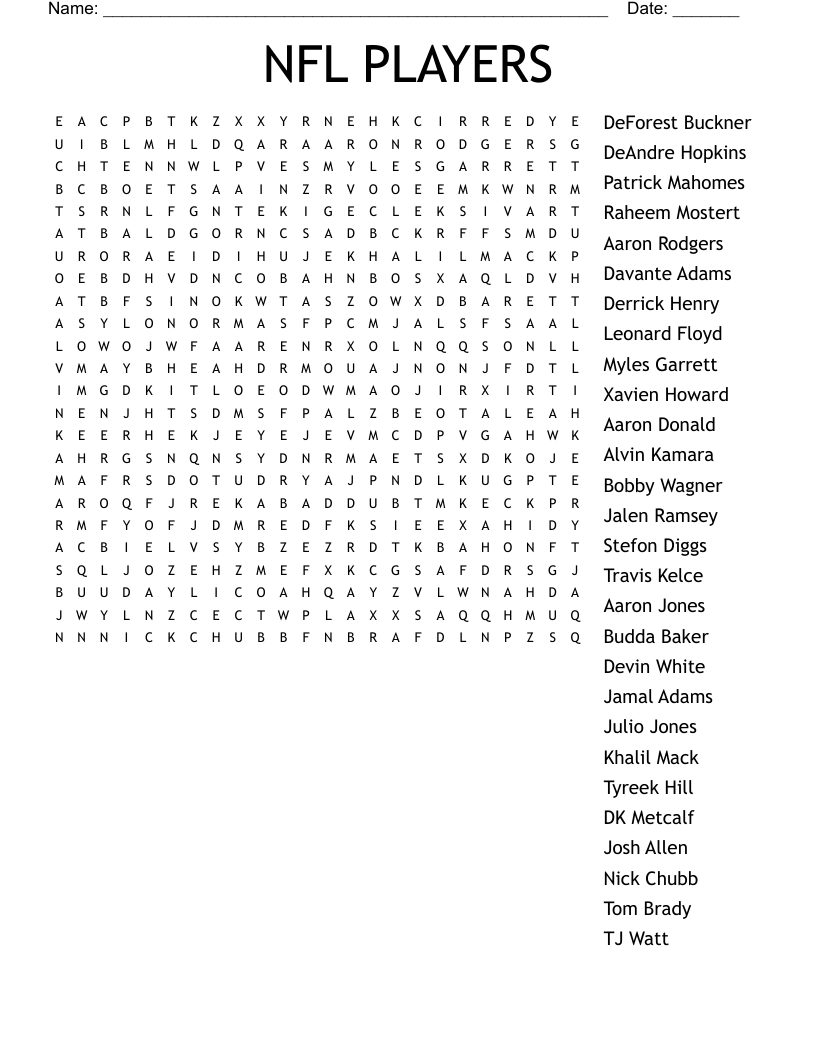 Free Printable Nfl Word Search