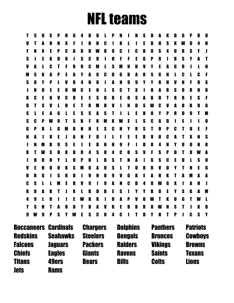 Nfl Football Word Search Printable