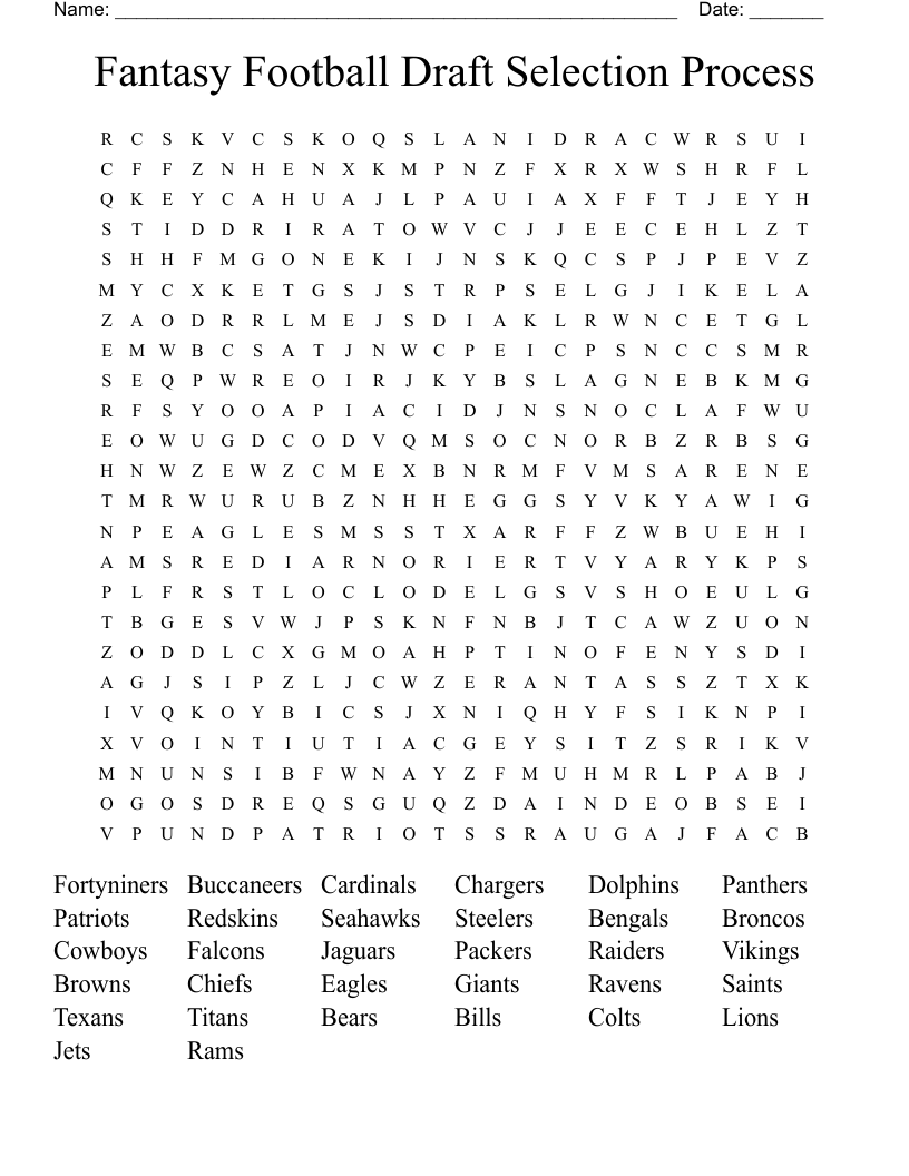NFL Teams Word Search WordMint