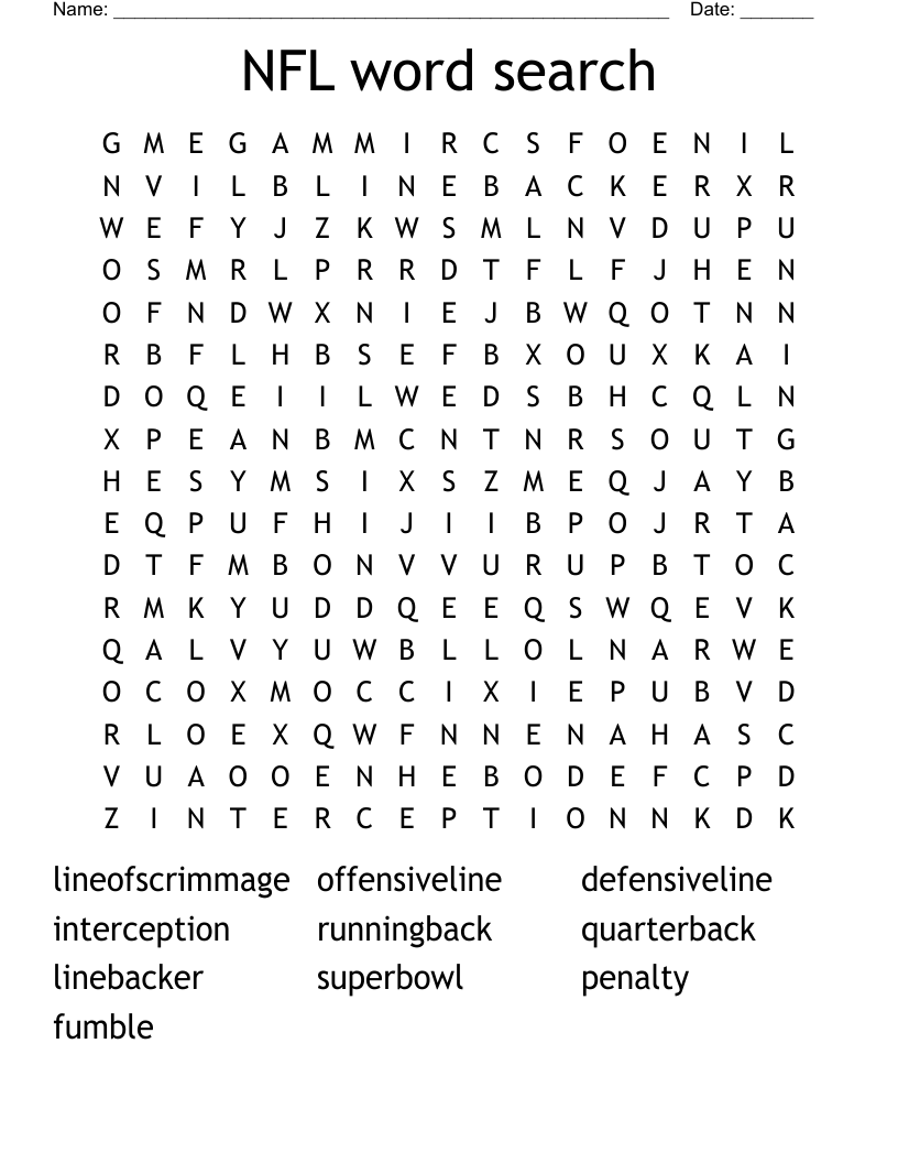 NFL Word Search WordMint NFL Word Search WordMint