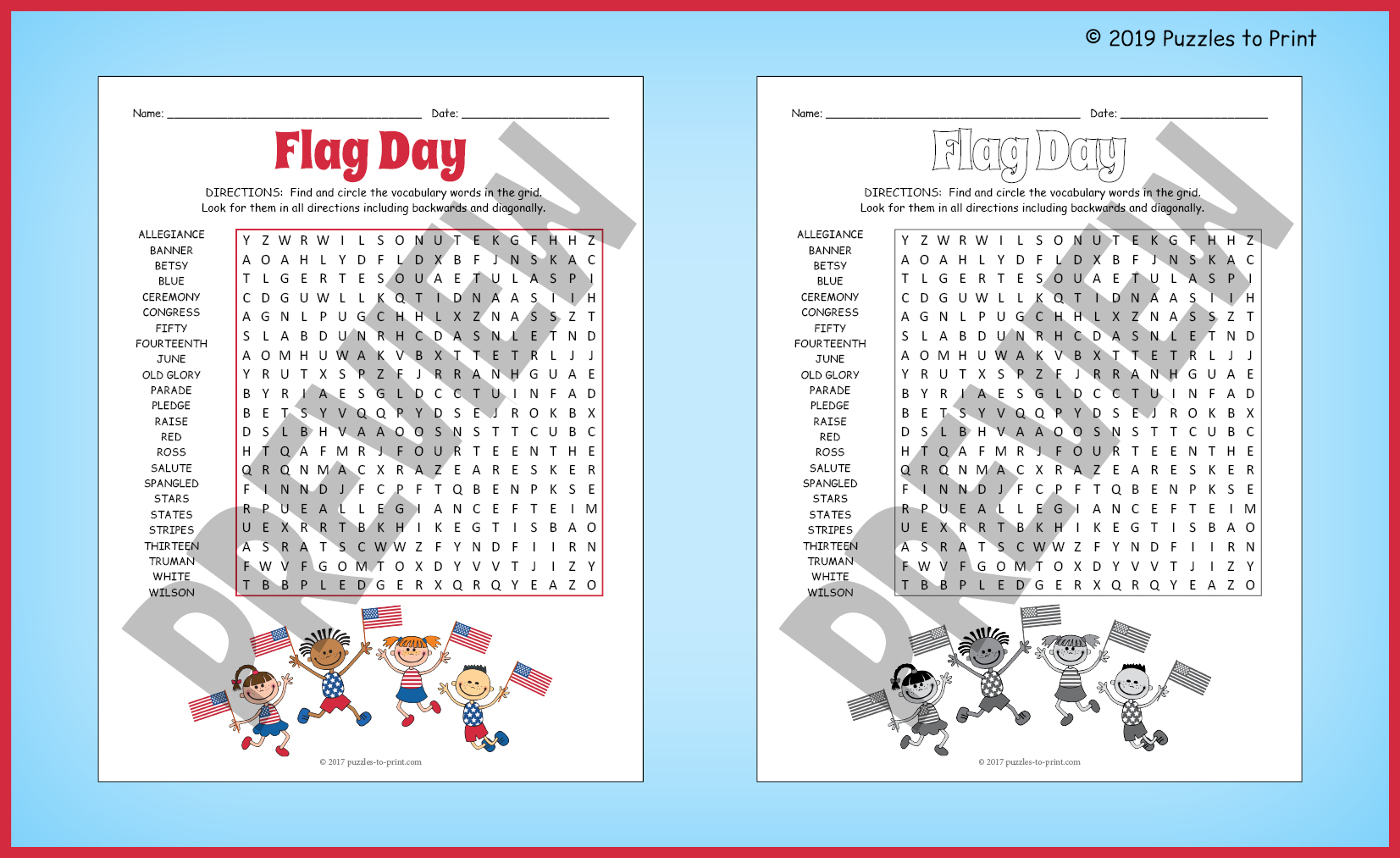 NO PREP NATIONAL FLAG DAY Word Search Puzzle Worksheet Activity Made By Teachers