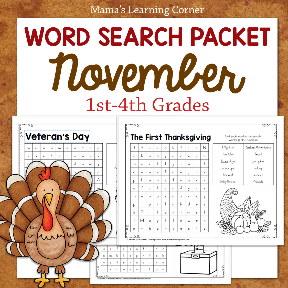 november word search packet thanksgiving veteran s day turkeys mamas learning corner
