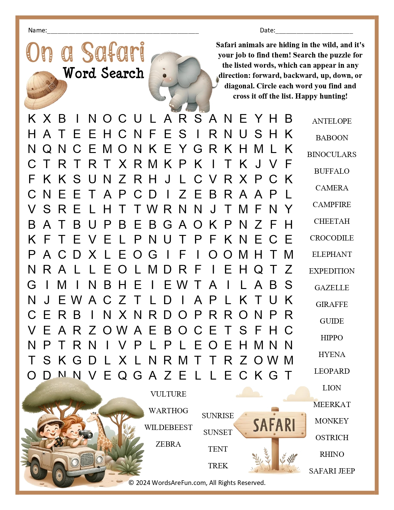 Word Search Printable Animals