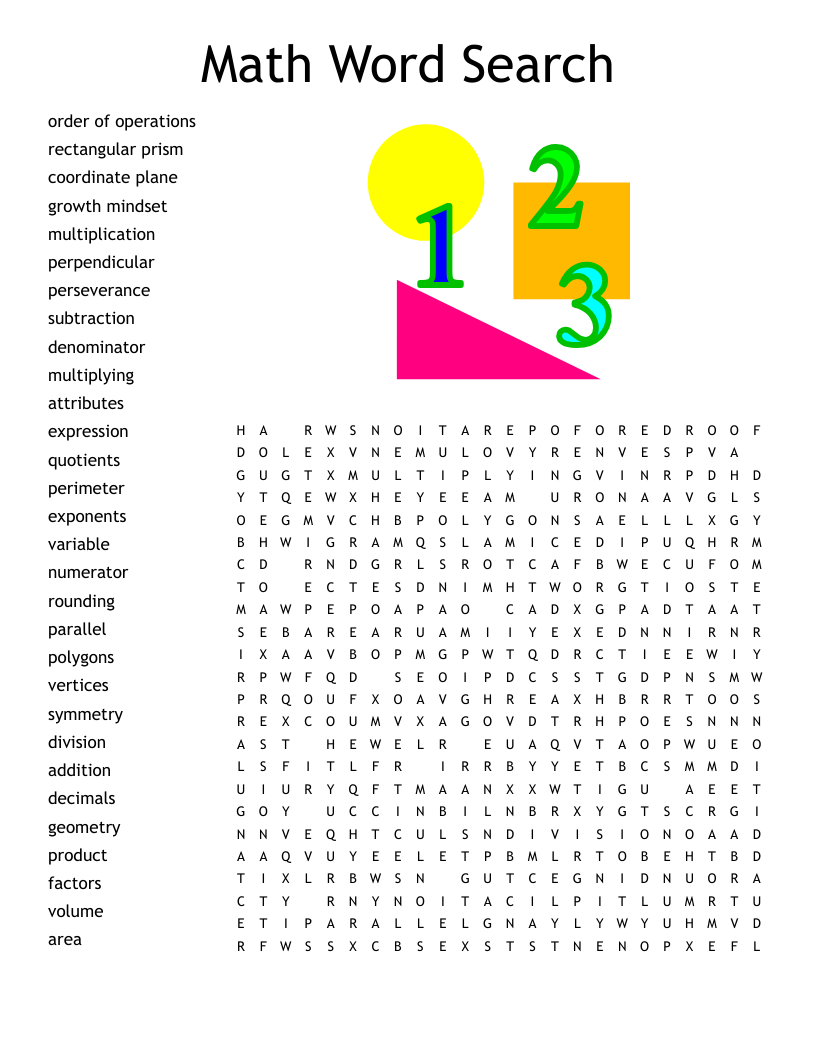 Orientation Math Vocabulary Word Search WordMint Orientation Math Vocabulary Word Search WordMint
