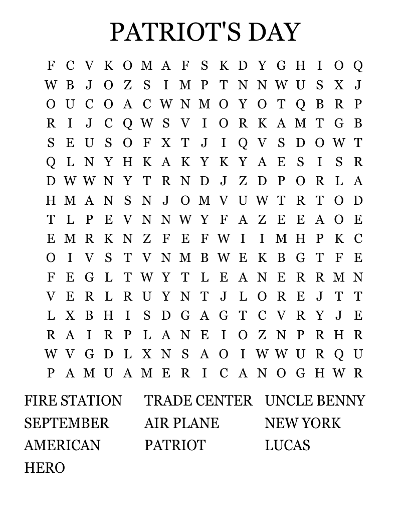 September Word Search Puzzle