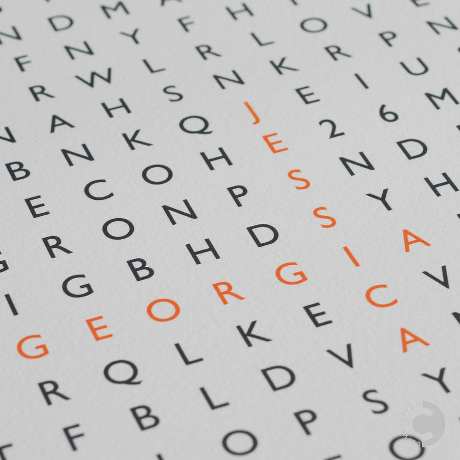 Personalised Word Search Art Print With 100 Words By Clive Sefton