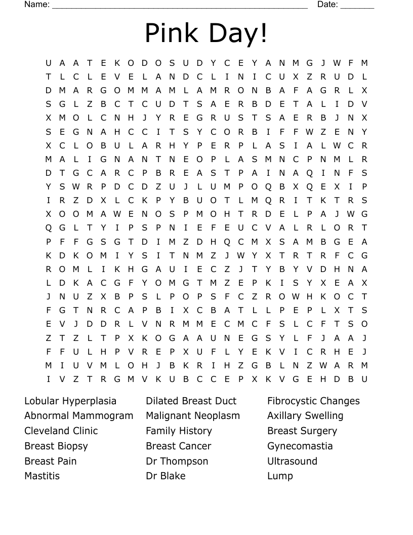 Pink Day Word Search WordMint