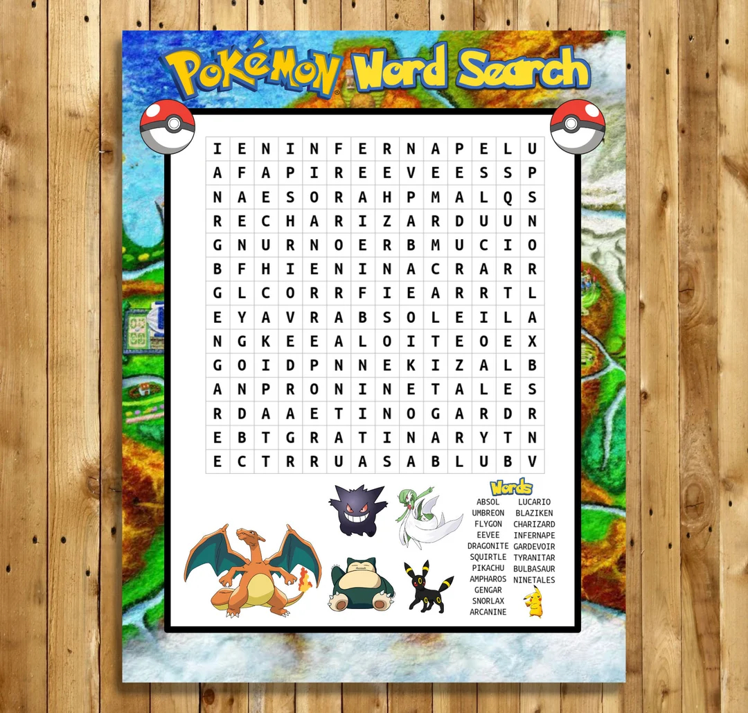 Pokemon Inspired Word Search Game Word Find Game Pokemon Party Game Pocket Monsters Printable Game Pokemon Birthday Instant Download Etsy 