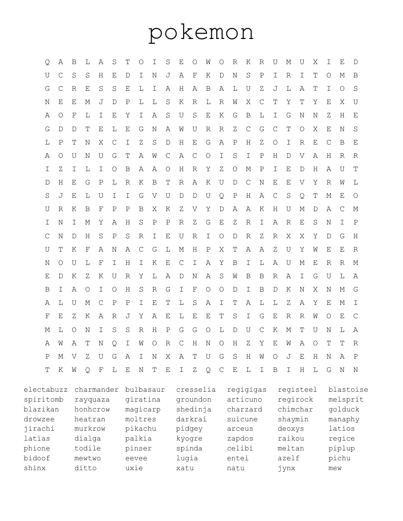 Pokemon Word Search For Kids Generator Pokemon Word Search For Kids Generator