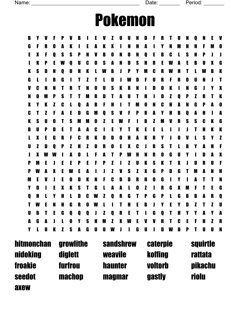 Pokemon Word Search WordMint