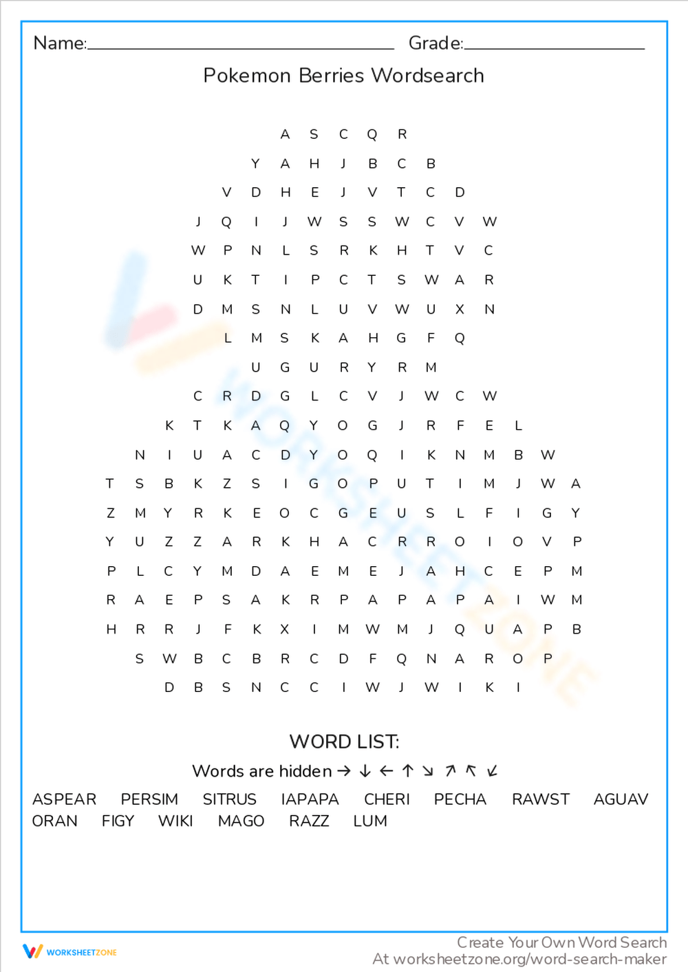 Pokemon Word Search Free Printable