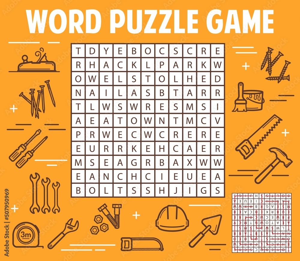 Poster DIY And Construction Tools Word Search Puzzle Game Worksheet Wall Art UkPosters
