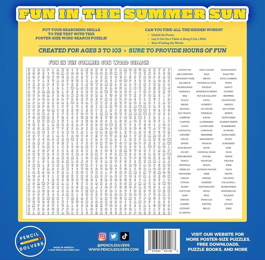 Poster Size Word Search Fun In The Summer Sun 100 Words To Find On This Giant Word Search Puzzle Amazon au Toys U0026 Games Poster Size Word Search Fun In The Summer Sun 100 Words To Find On This Giant Word Search Puzzle Amazon au Toys U0026 Games
