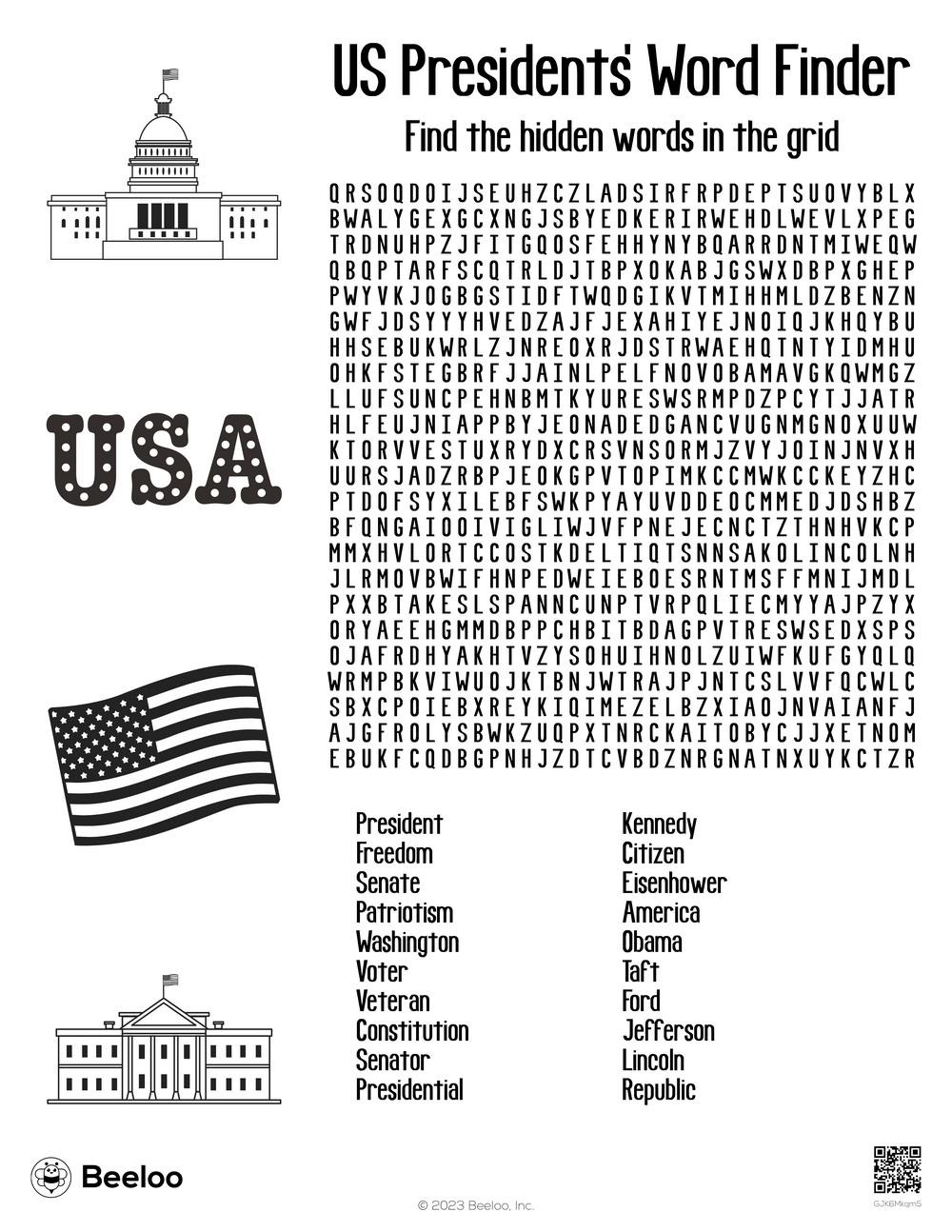 President Word Search Free Printable