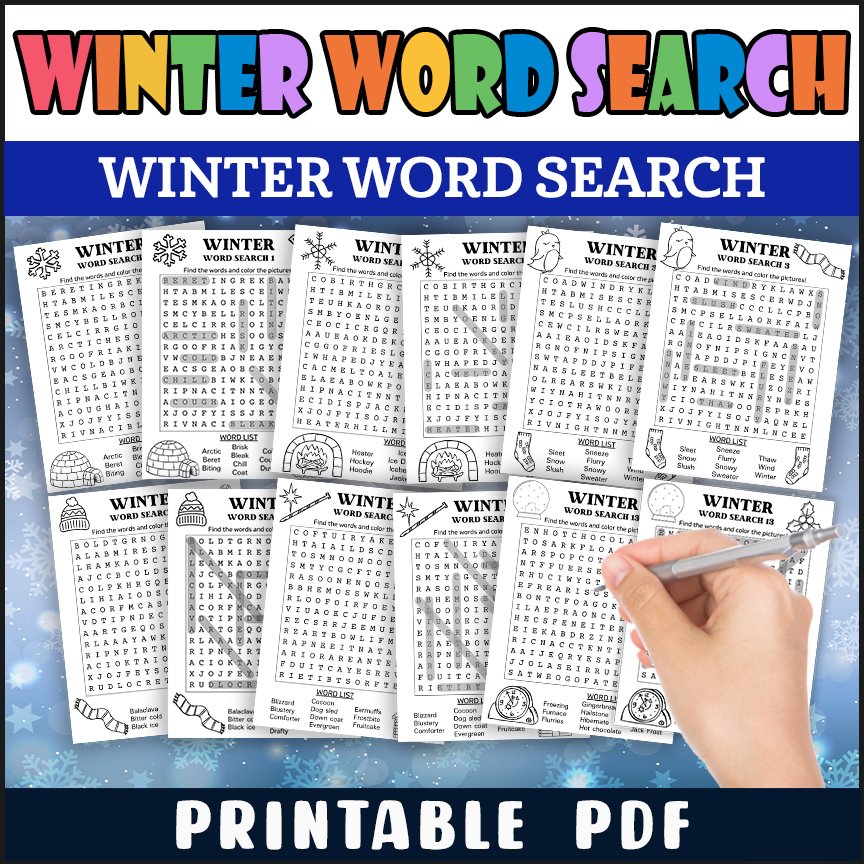 printable 20 winter word search puzzle for kids pdf fun winter party game kids word search game made by teachers