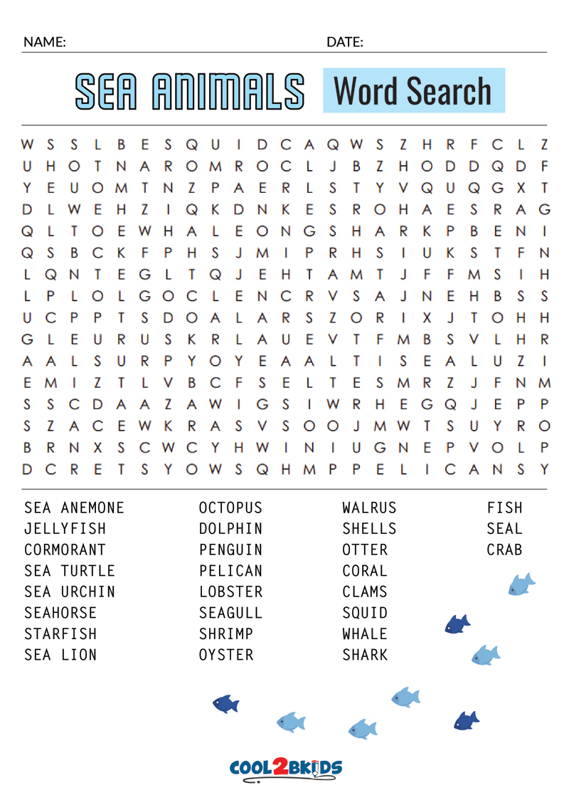 Animals Word Search Printable