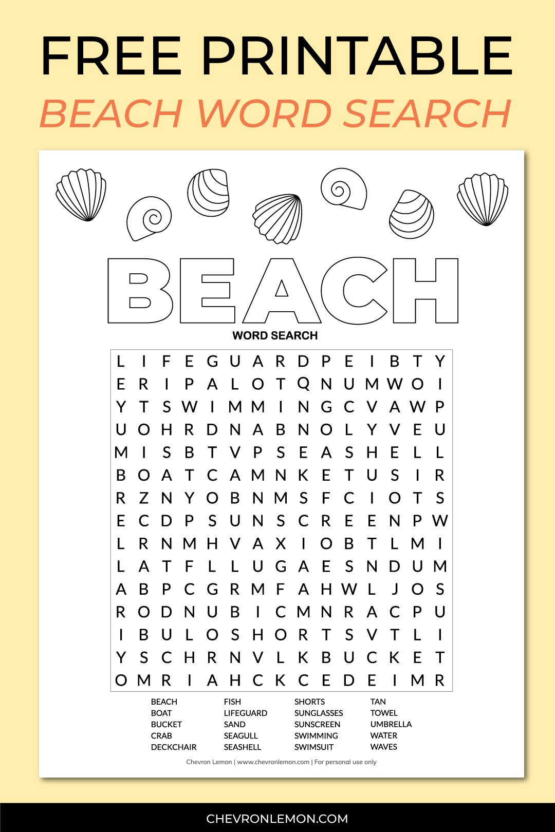 Printable Beach Word Search
